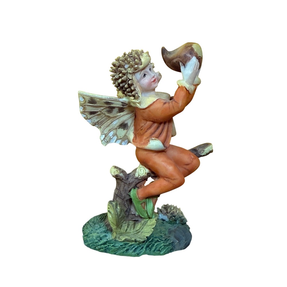 Autumn Fairy Figurine with Acorn and Moth Wings Fall Woodland Decor Resin